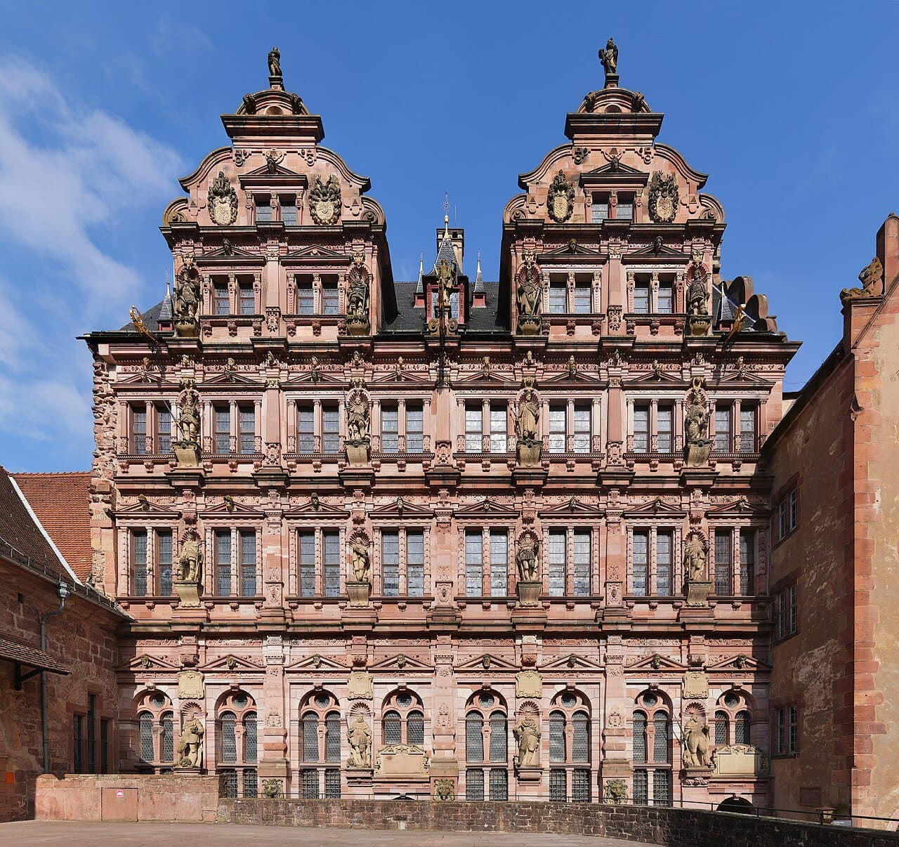 Heidelberg Castle 5 The Friedrichsbau at Heidelberg Castle, its façade bearing an ancestral portrait gallery in stone