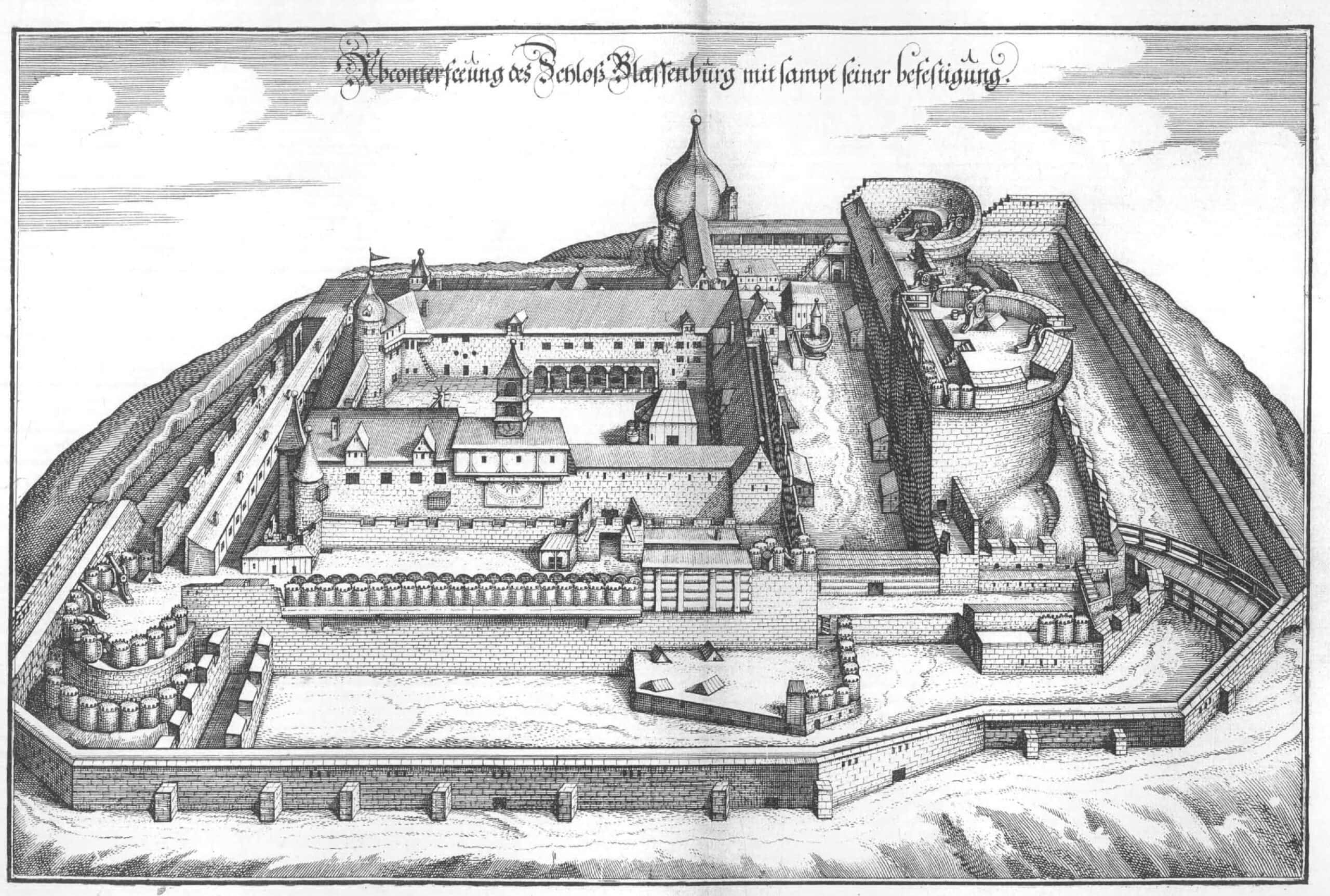 Plassenburg Fortress 6 Matthäus Merian's 1648 engraving of Plassenburg Fortress showing the pre-Schleifung fortifications including the Hohe Bastei