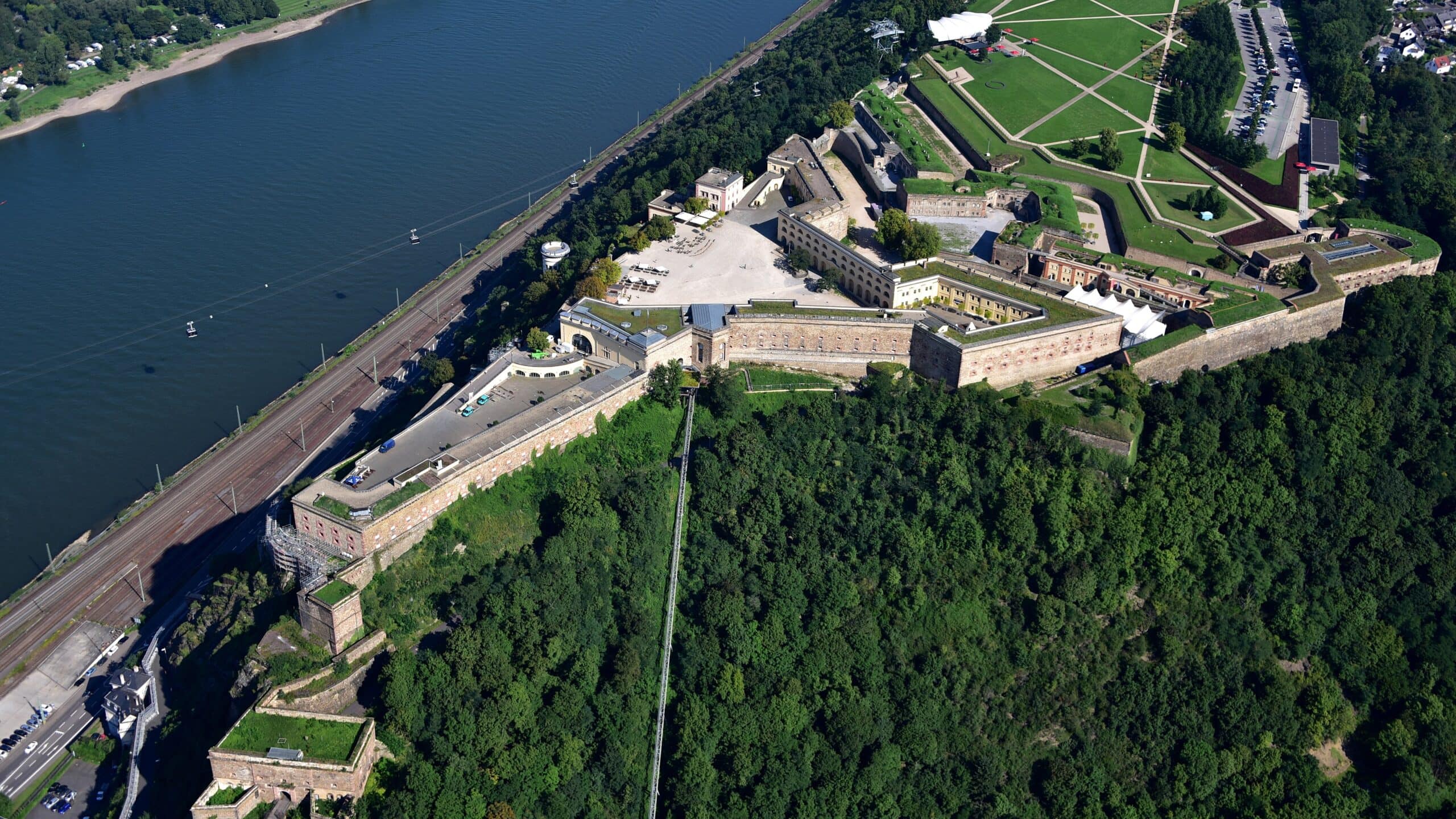 Ehrenbreitstein Fortress 4 Aerial view of Festung Ehrenbreitstein showing the polygonal Prussian artillery plan completed in 1828.