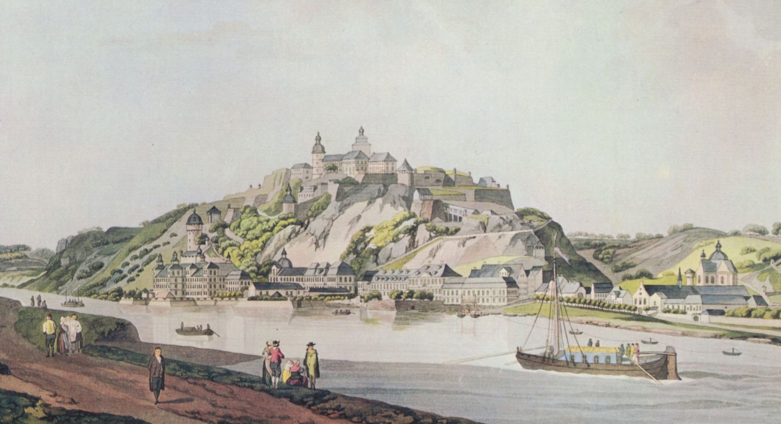 Ehrenbreitstein Fortress 3 View of Ehrenbreitstein fortress from the southwest before its 1801 demolition, engraving by Johann Andreas Ziegler.