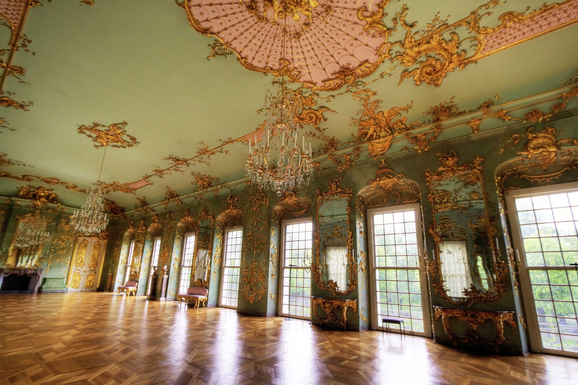 Charlottenburg Palace 4 The Golden Gallery in the New Wing of Charlottenburg Palace, a green and gold Rococo room