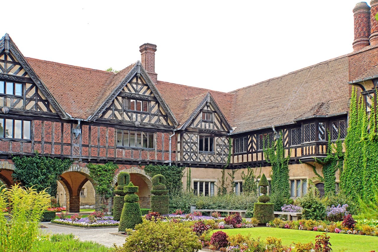 Cecilienhof Palace 8 A planted courtyard garden with topiary at Cecilienhof Palace in the Neuer Garten, Potsdam