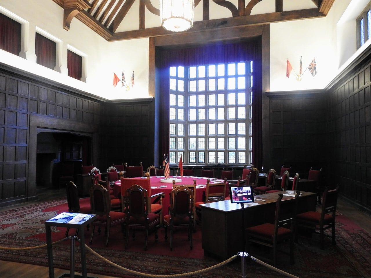 Cecilienhof Palace 6 The round conference table in the Great Hall of Cecilienhof Palace, made in Moscow for the 1945 Potsdam Conference