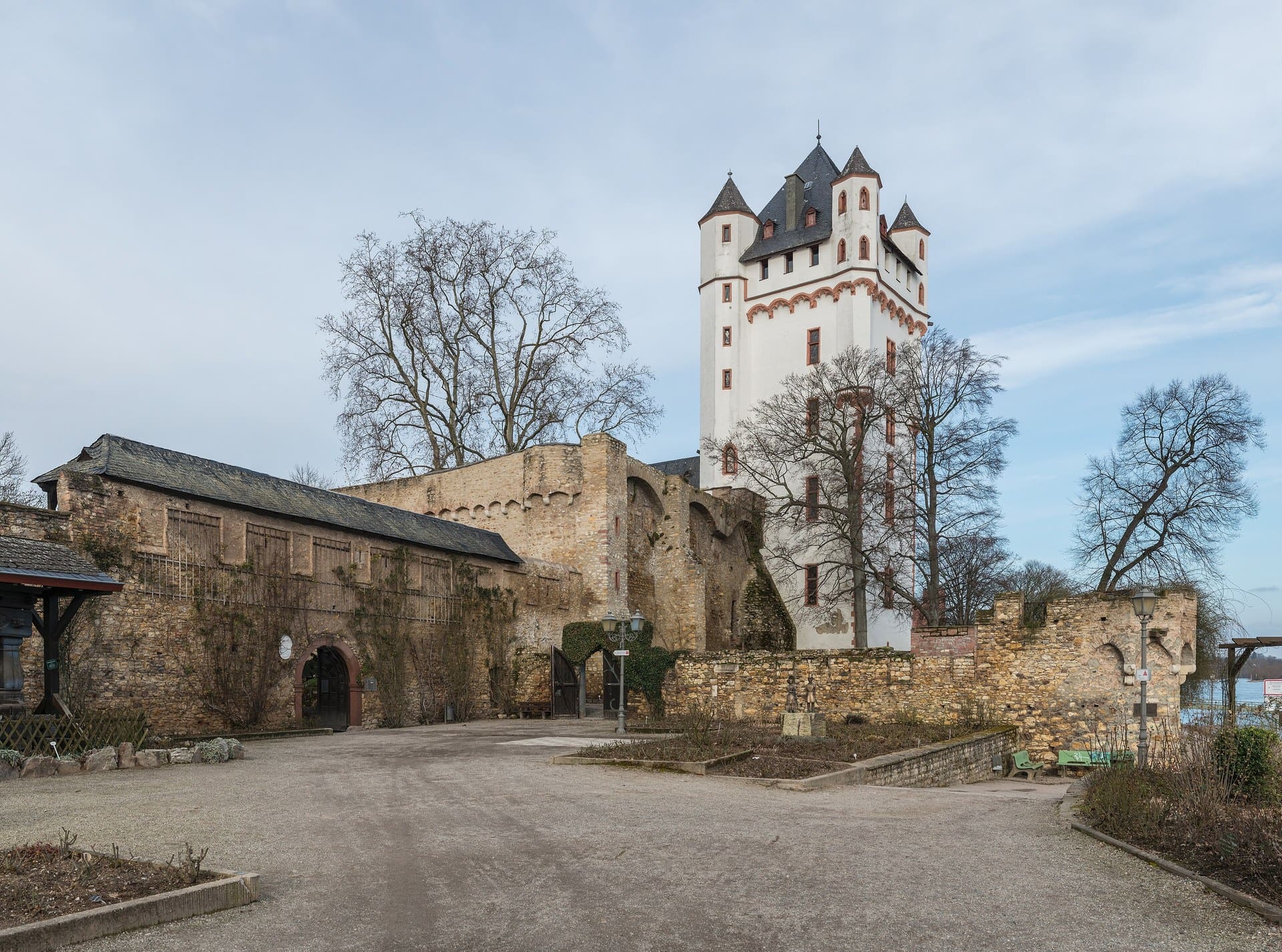 Eltville Castle 2 The Eltville Castle complex from the southwest, showing the surviving keep above the ruined palas wall.