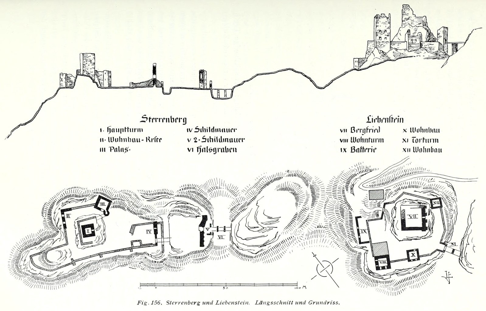 Liebenstein Castle 4 Ferdinand Luthmer's 1907 longitudinal section and ground plan of Sterrenberg and Liebenstein together