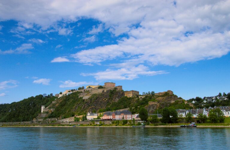 Home 3 Festung Ehrenbreitstein on its cliff above the Rhine, viewed from the Koblenz left bank.