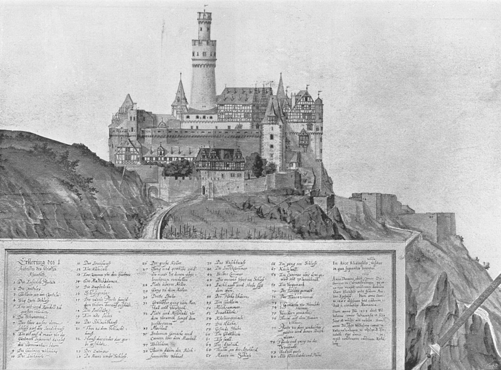 Rheinfels Castle 4 Wilhelm Dilich's 1607/08 measured drawing of Burg Rheinfels, showing the medieval and Renaissance castle before the bastioned outworks of 1657-74 and the French demolition of 1796-97