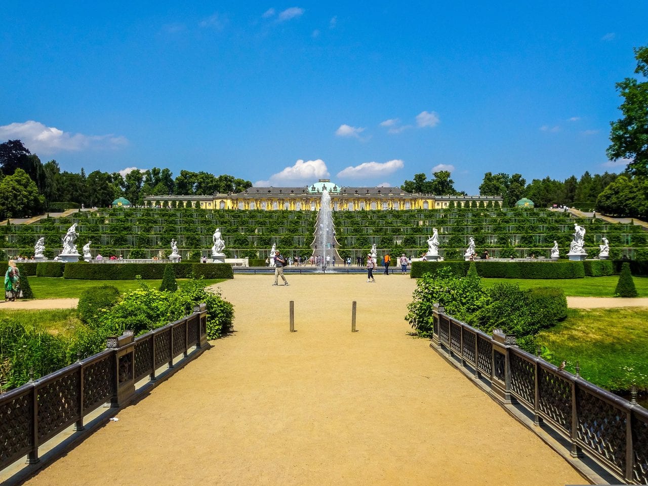 Sanssouci Palace 2 The parterre, fountain and statue avenue in front of Sanssouci Palace, Potsdam
