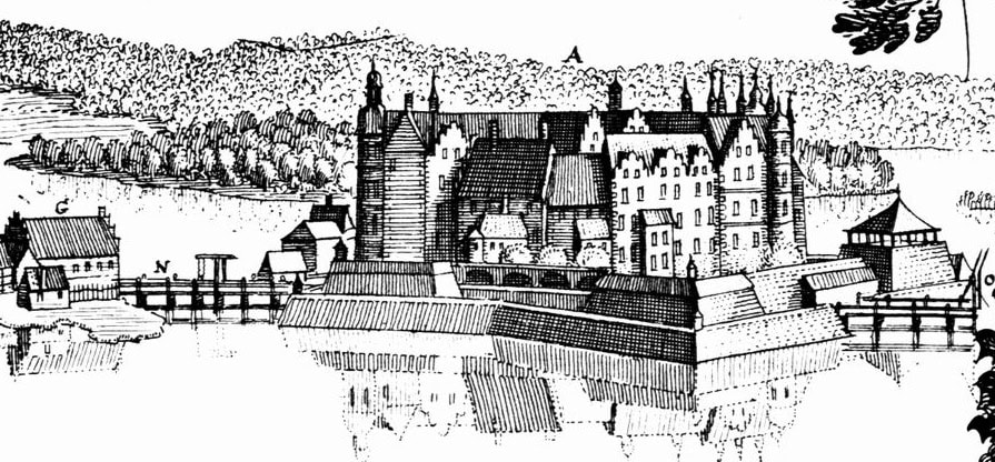 Schwerin Castle 3 Schwerin Castle in 1653, engraving by Matthäus Merian showing the Renaissance four-wing complex