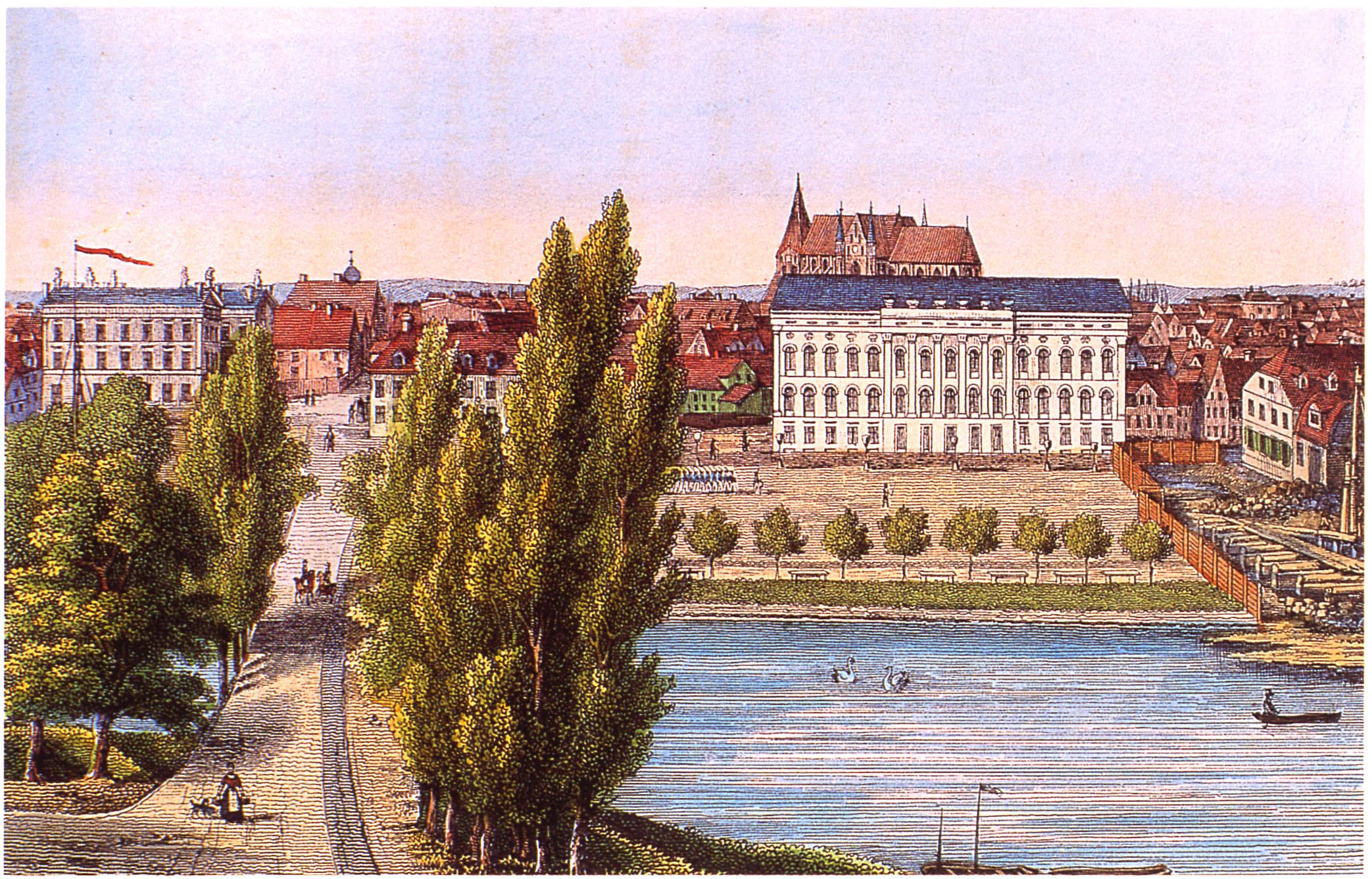 Schwerin Castle 4 Schwerin old town from the castle, 1842 lithograph by J. G. Tiedemann'sche Hof-Steindruckerei
