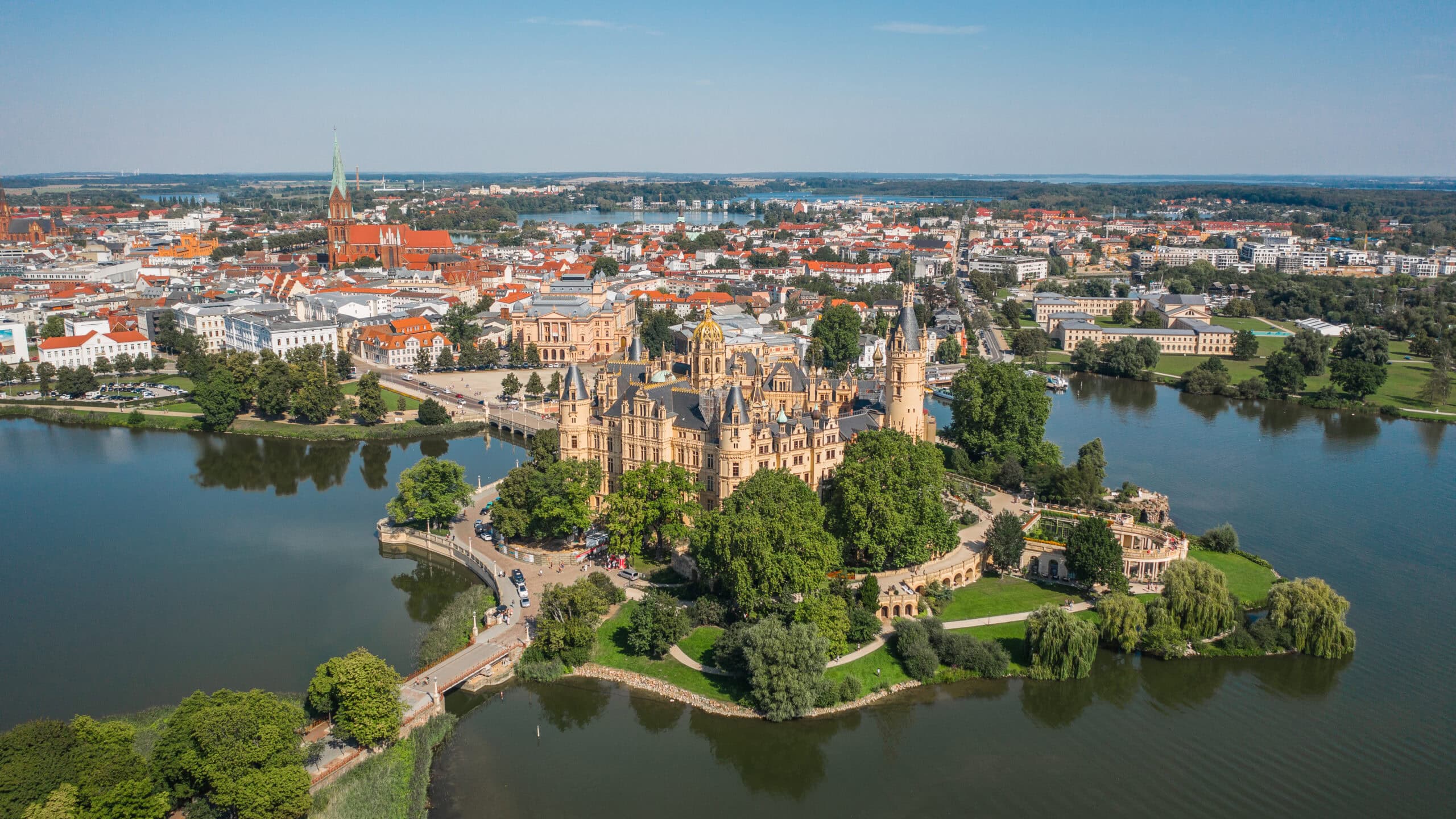 Schwerin Castle 8 Aerial view of the Schwerin Residence Ensemble showing the castle, theater, Marstall, and Cathedral