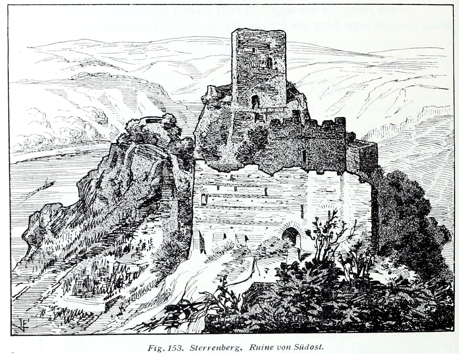 Sterrenberg Castle 5 Late-19th-century engraving of the Sterrenberg ruin from the south-east, by Ferdinand Luthmer