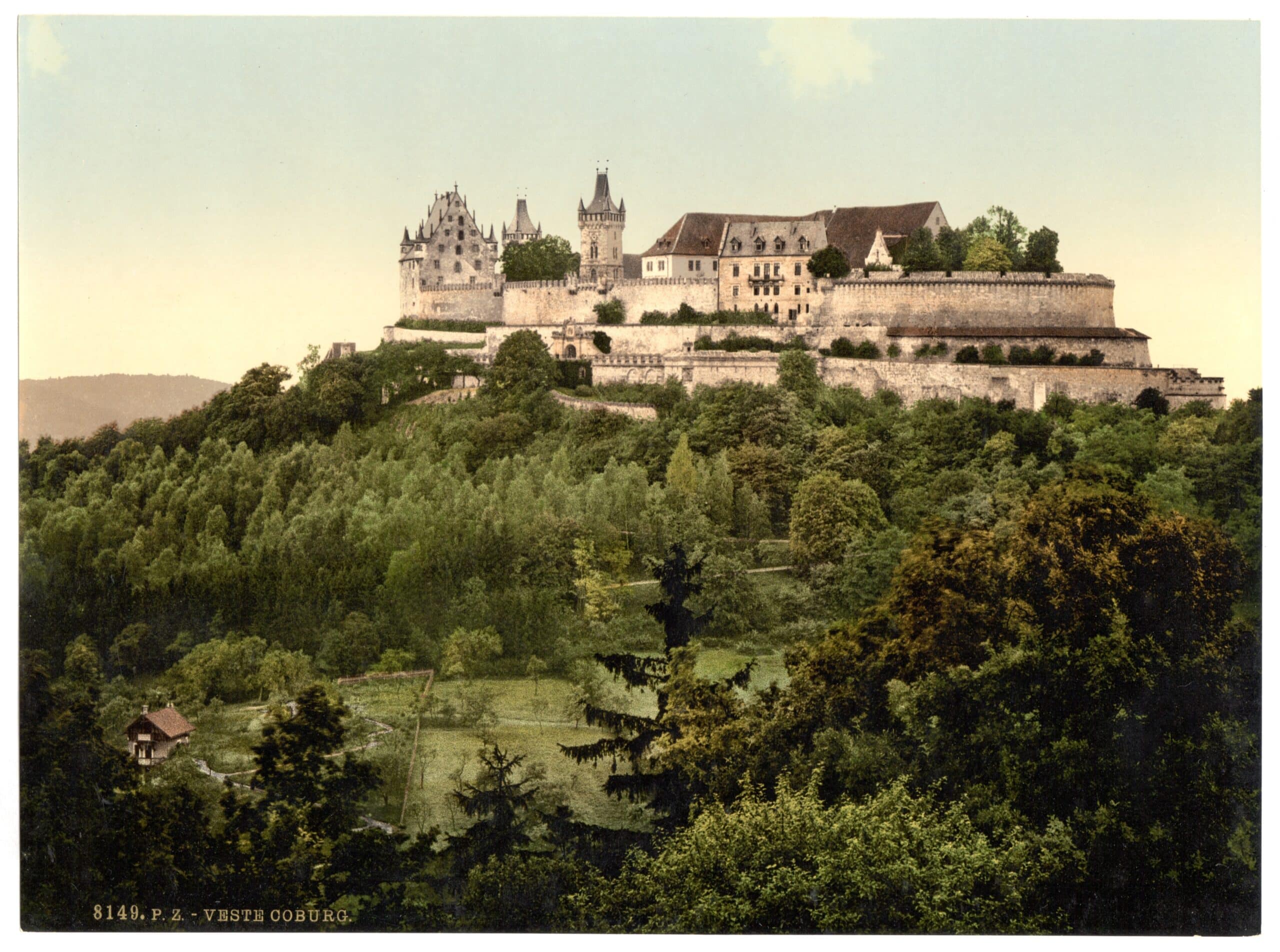 Coburg Fortress 5 Photochrom print of Veste Coburg circa 1900 from the Library of Congress, showing the Heideloff-era neo-Gothic remodeling before the Ebhardt counter-restoration