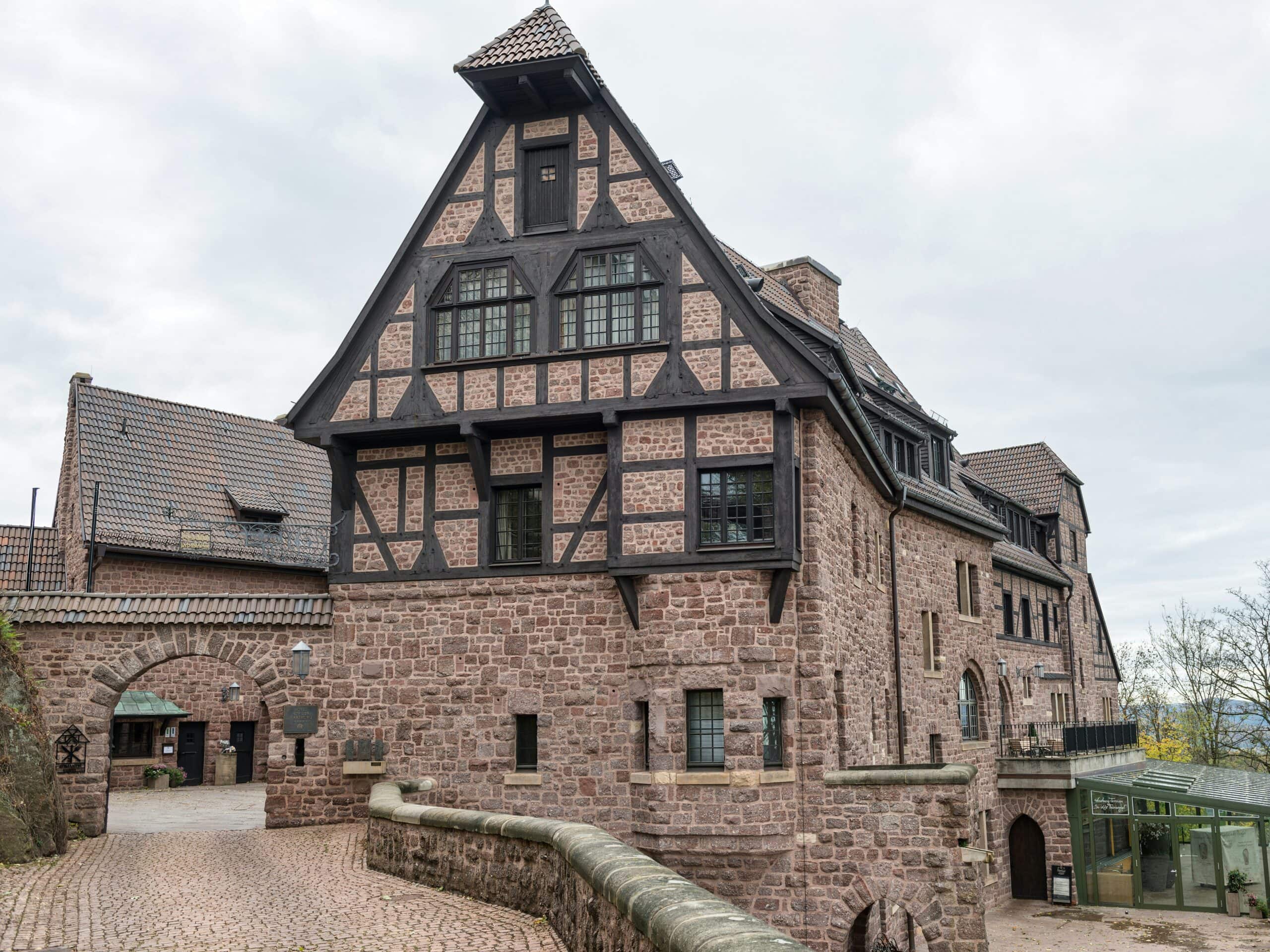 Wartburg Castle 1 Wartburg Castle rising on its forested sandstone ridge above Eisenach, Thuringia
