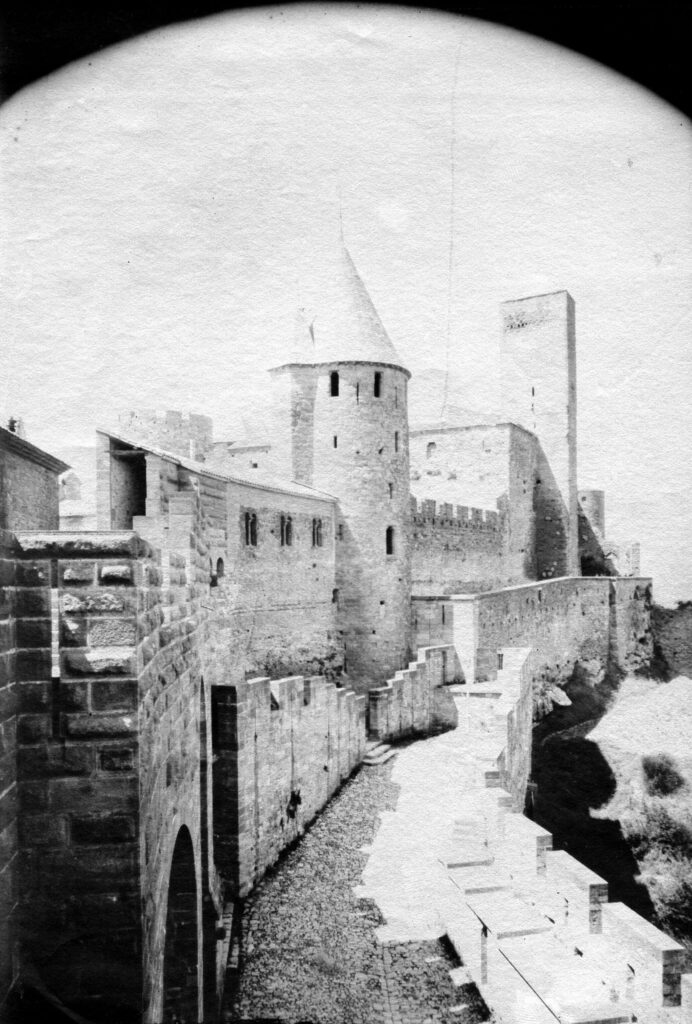 The cleared lices and towers of Carcassonne photographed in 1883
