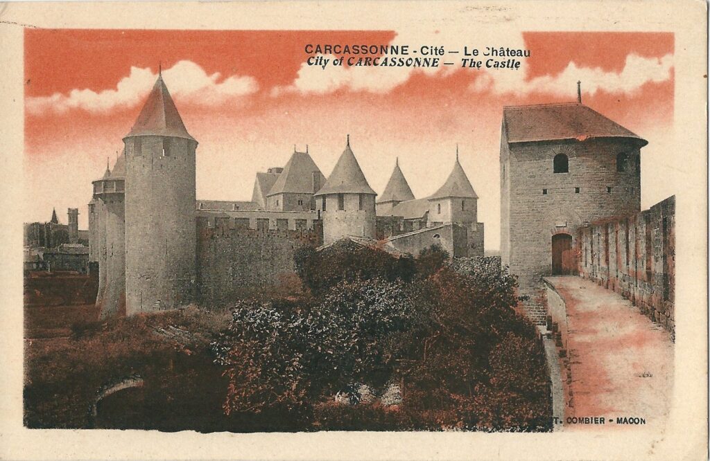 A vintage postcard view of the Château Comtal of Carcassonne