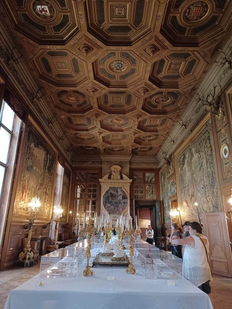 Château de Chantilly 6 The Galerie des Cerfs, the tapestry-hung dining gallery, set for a banquet