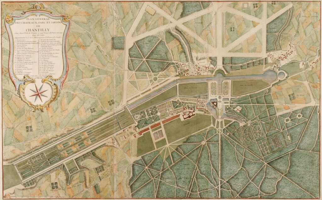 Château de Chantilly 3 1730 plan of the Château de Chantilly and its gardens by Jean Mariette