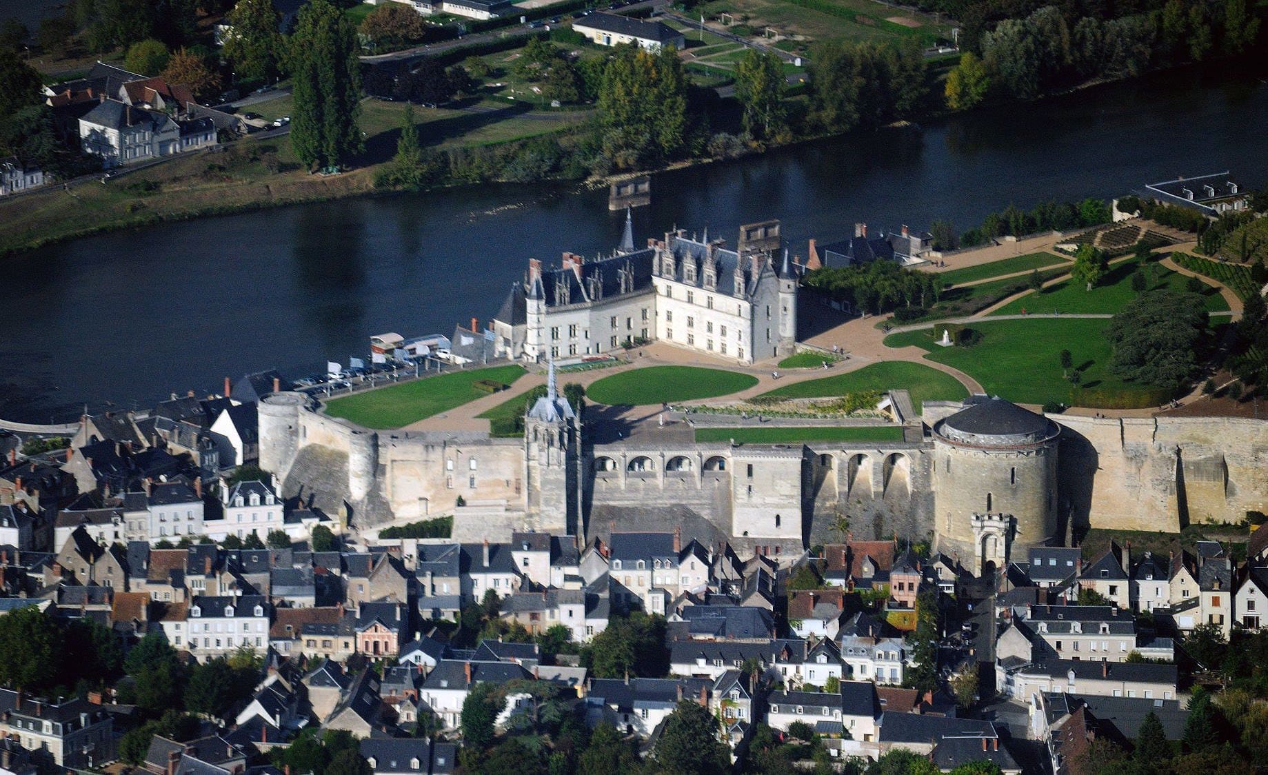 Château d'Amboise 2 Aerial view of Chateau d'Amboise on its spur above the Loire and the town