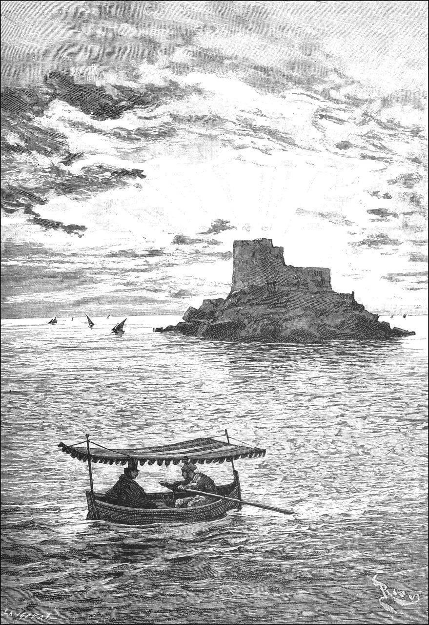 Antique engraving of Château d'If from an illustrated edition of The Count of Monte Cristo.