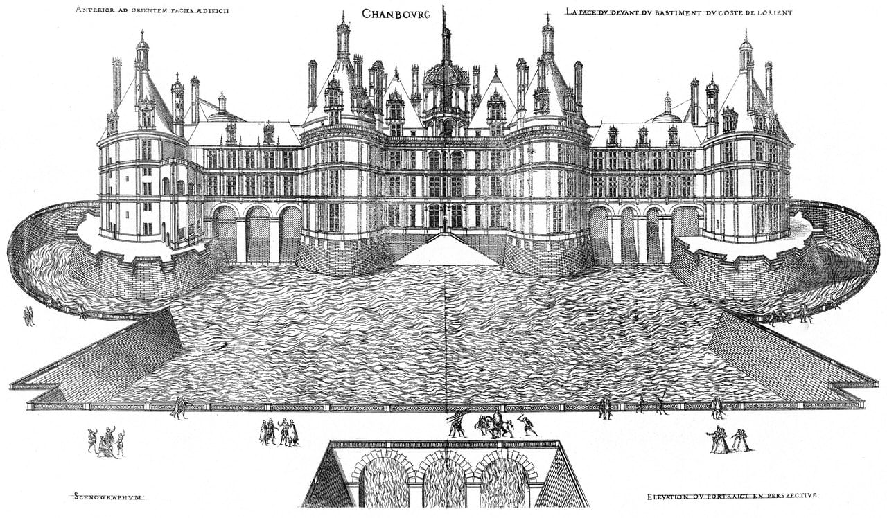 Château de Chambord 2 Sixteenth-century engraved perspective elevation of Chateau de Chambord