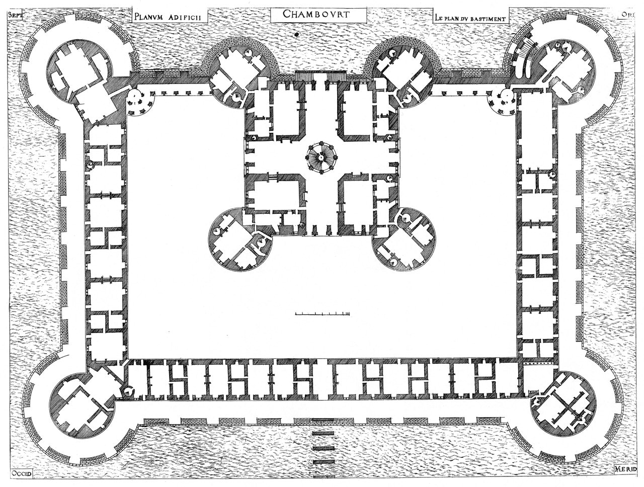 Leonardo in France: His Final Years on the Loire 8 Du Cerceau plan of Chambord showing the Greek-cross keep and central staircase