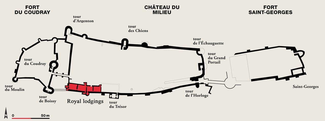 Château de Chinon 3 Plan showing the Fort du Coudray, Chateau du Milieu and Fort Saint-Georges