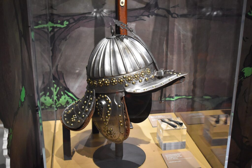Château de Foix 8 A decorated capeline helmet in the arms collection of the Château de Foix museum