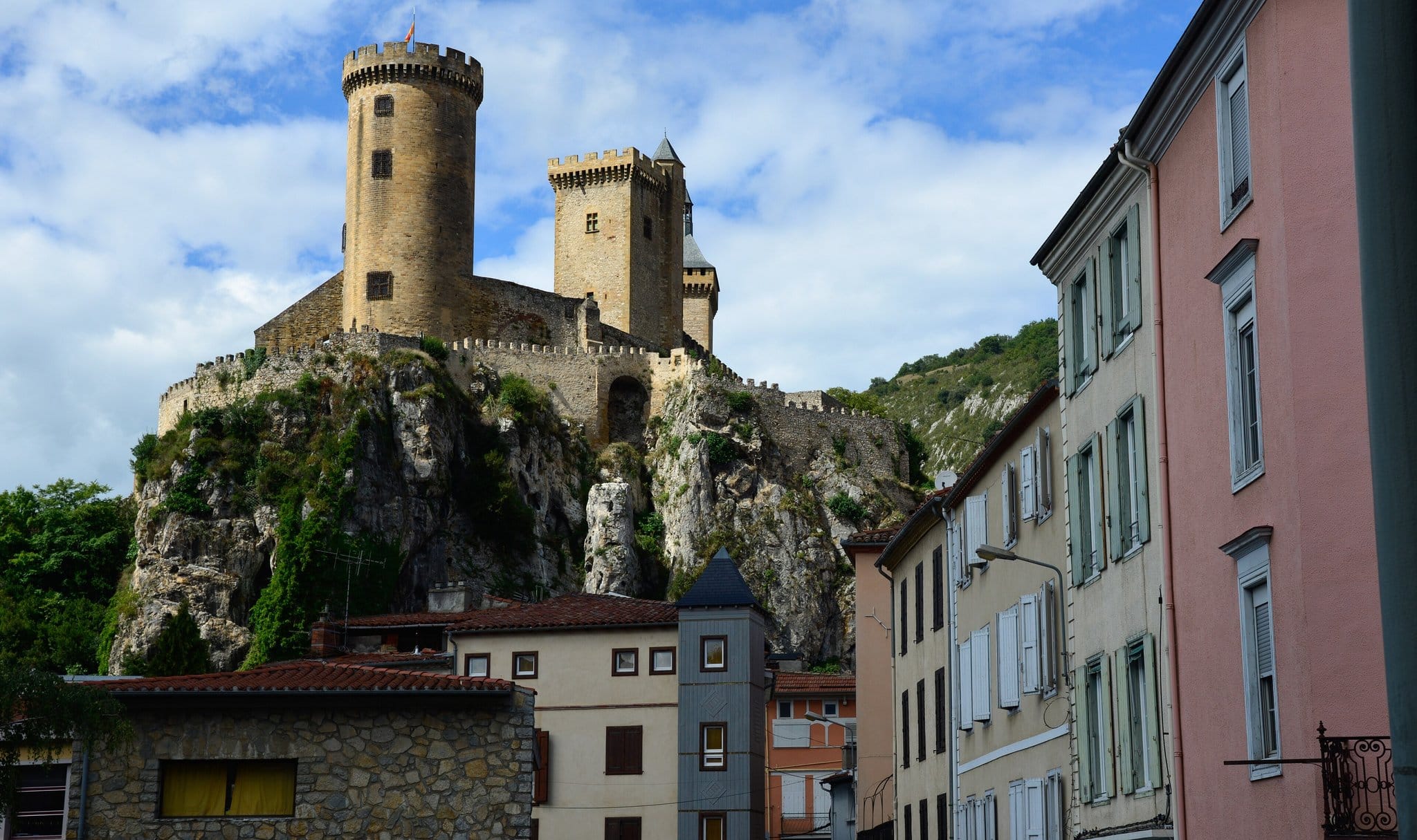 The three towers of Foix above the town