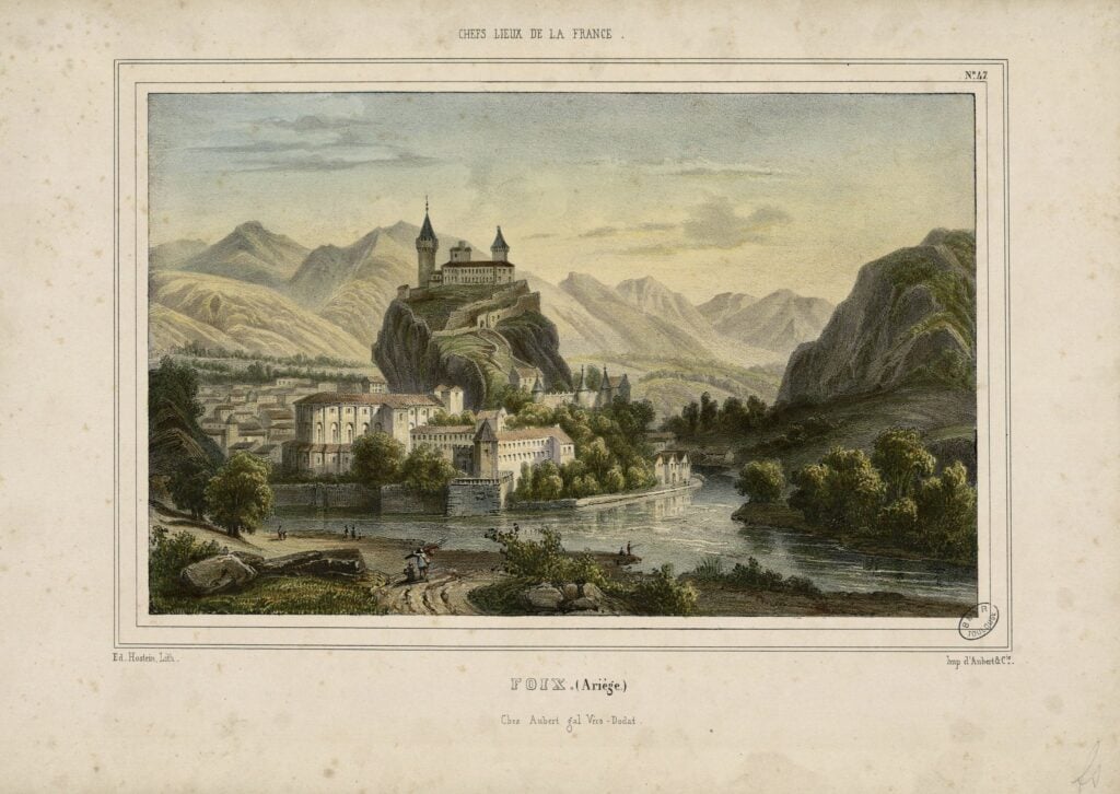 Château de Foix 9 A 19th-century coloured lithograph of Foix and its castle