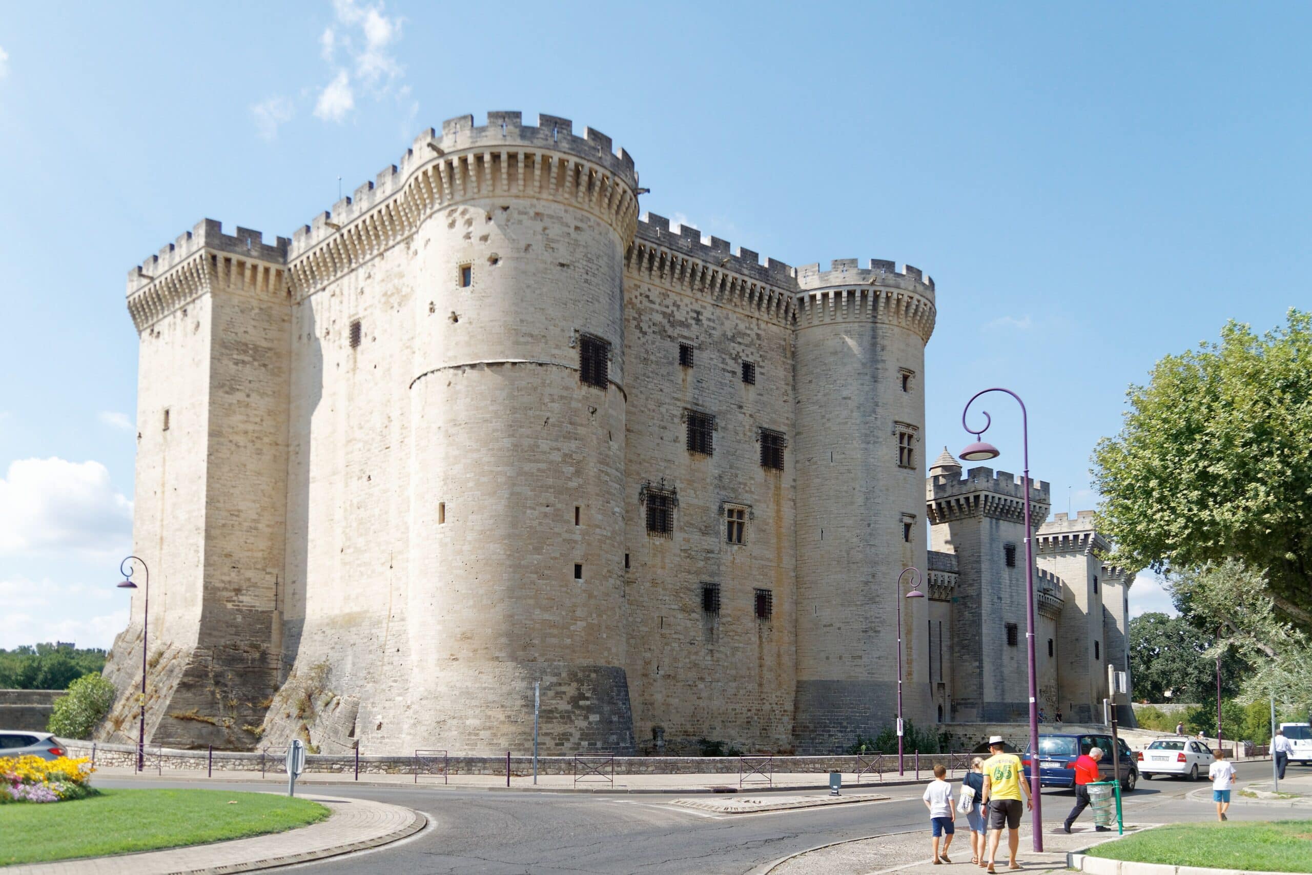 Château de Tarascon 2 The town-side facade of Château de Tarascon with its round towers rising above the street