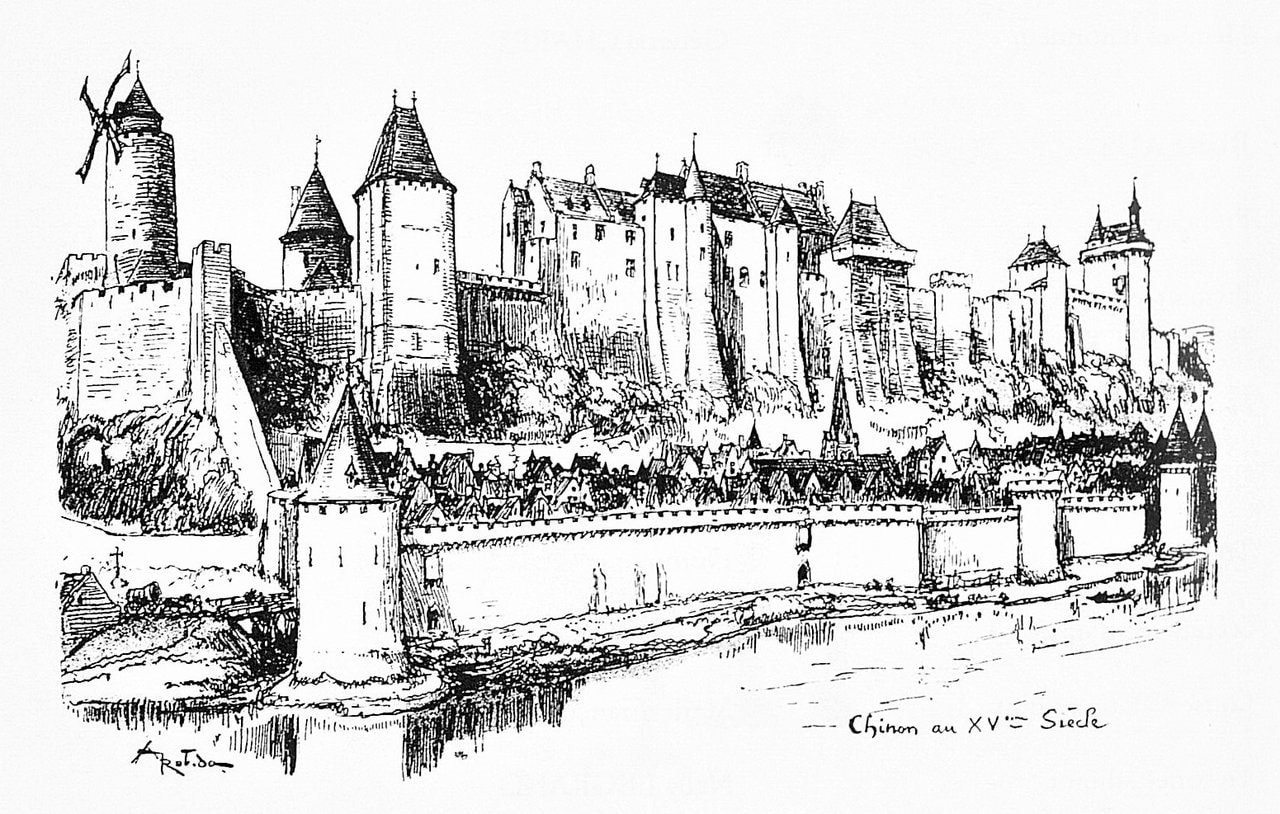 Château de Chinon 10 Line drawing of the complete fortress and walled town in the fifteenth century