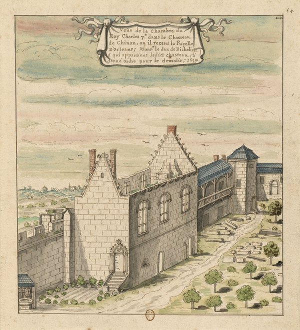 Château de Chinon 11 A 1699 drawing labeled as the room where Charles VII received Joan of Arc
