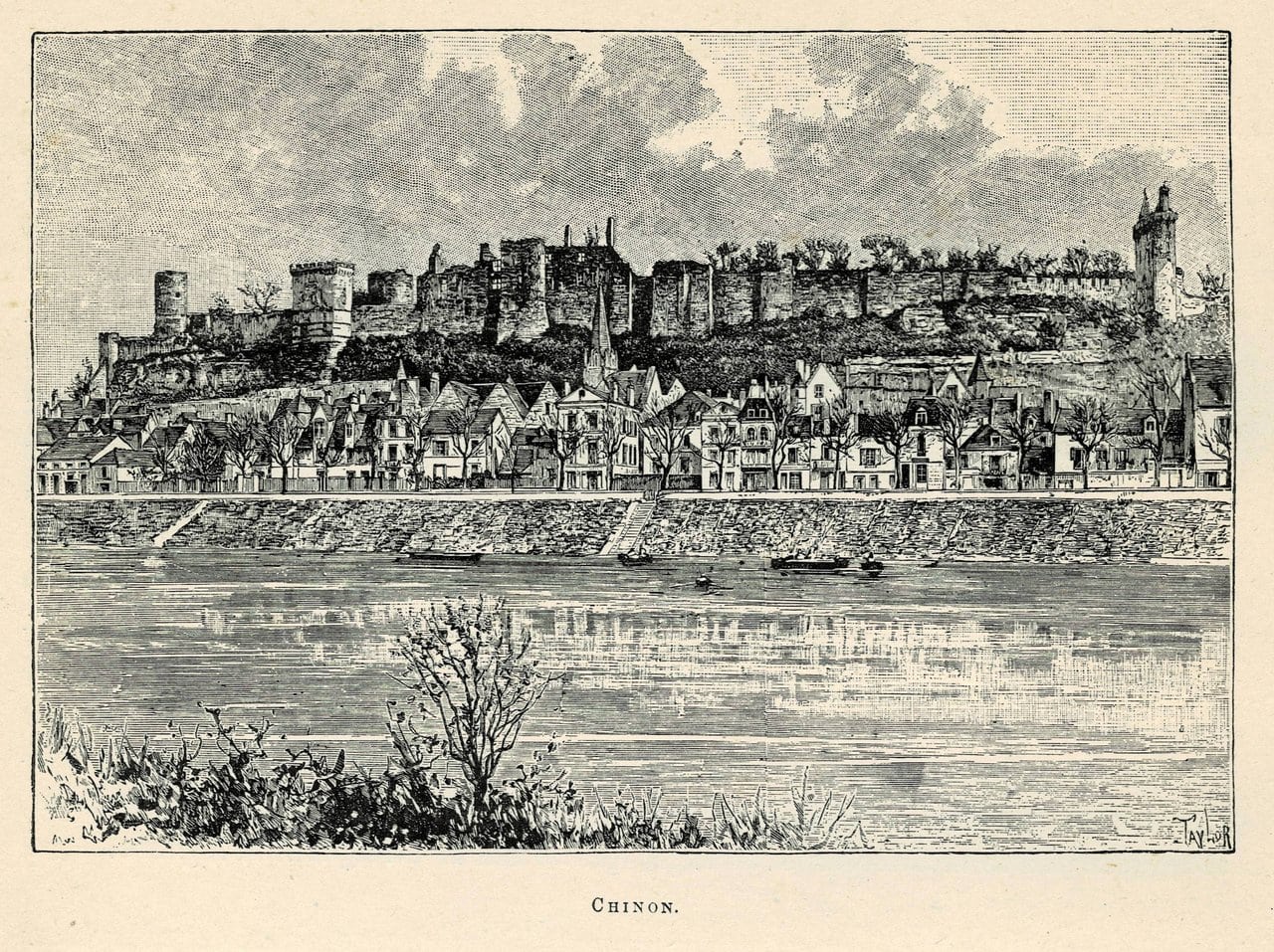 Château de Chinon 13 A nineteenth-century engraving of the ruined castle above the town and river