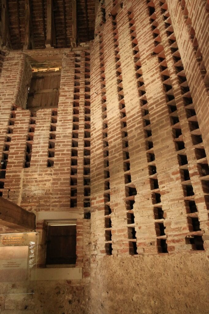 Château du Clos Lucé 21 Interior wall of the Clos Lucé dovecote honeycombed with brick nesting holes
