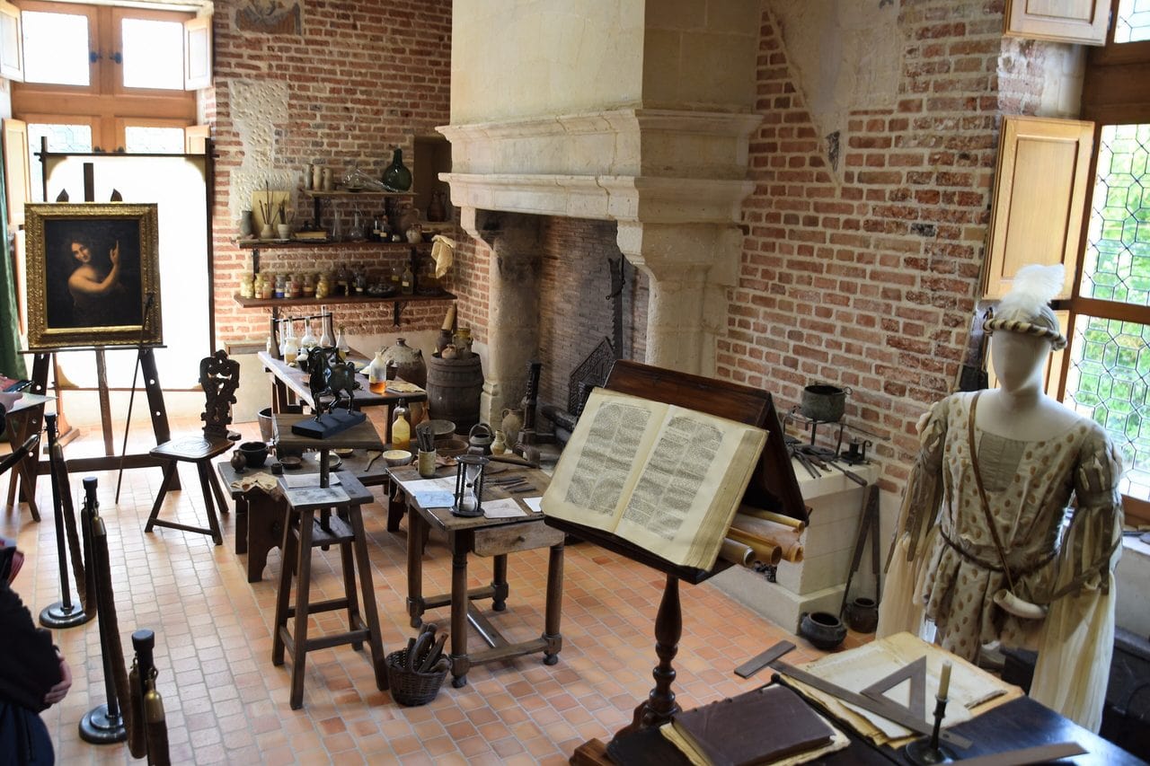 Châteaux of the Loire Valley: Nine Royal Houses 10 Château du Clos Lucé — The restored workshop at Clos Lucé, Leonardo's last working rooms.