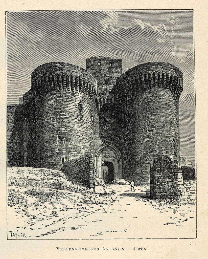 An 1893 wood-engraving of the gatehouse of Fort Saint-André.