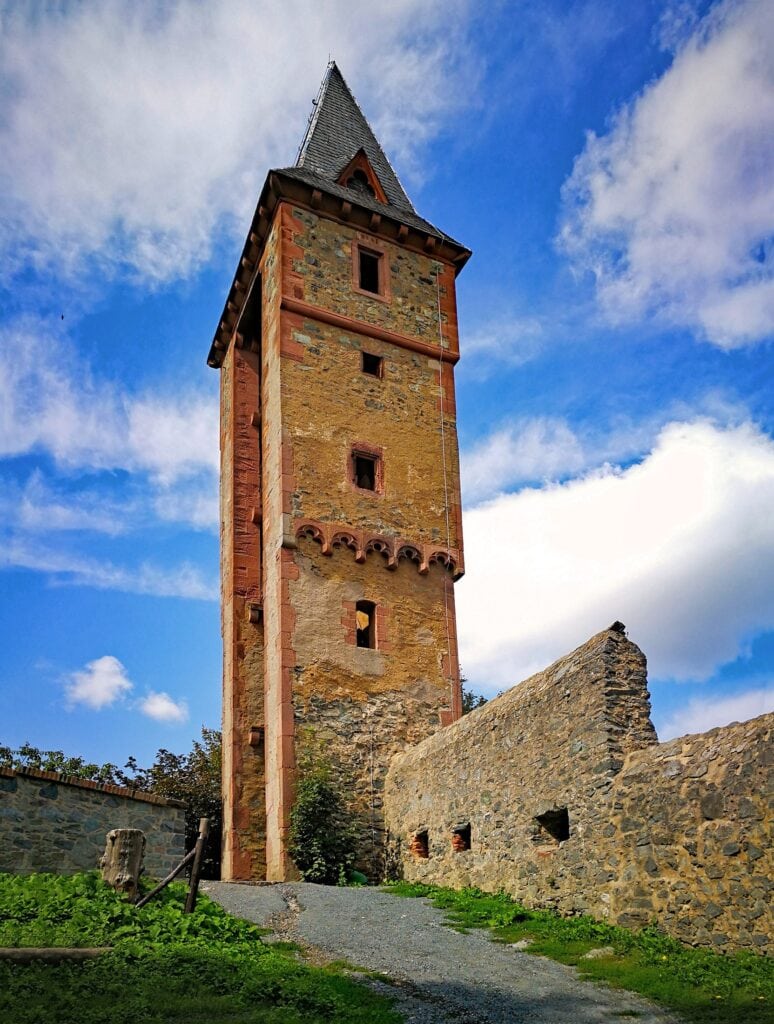 Frankenstein Castle 10 The gate tower against a blue sky