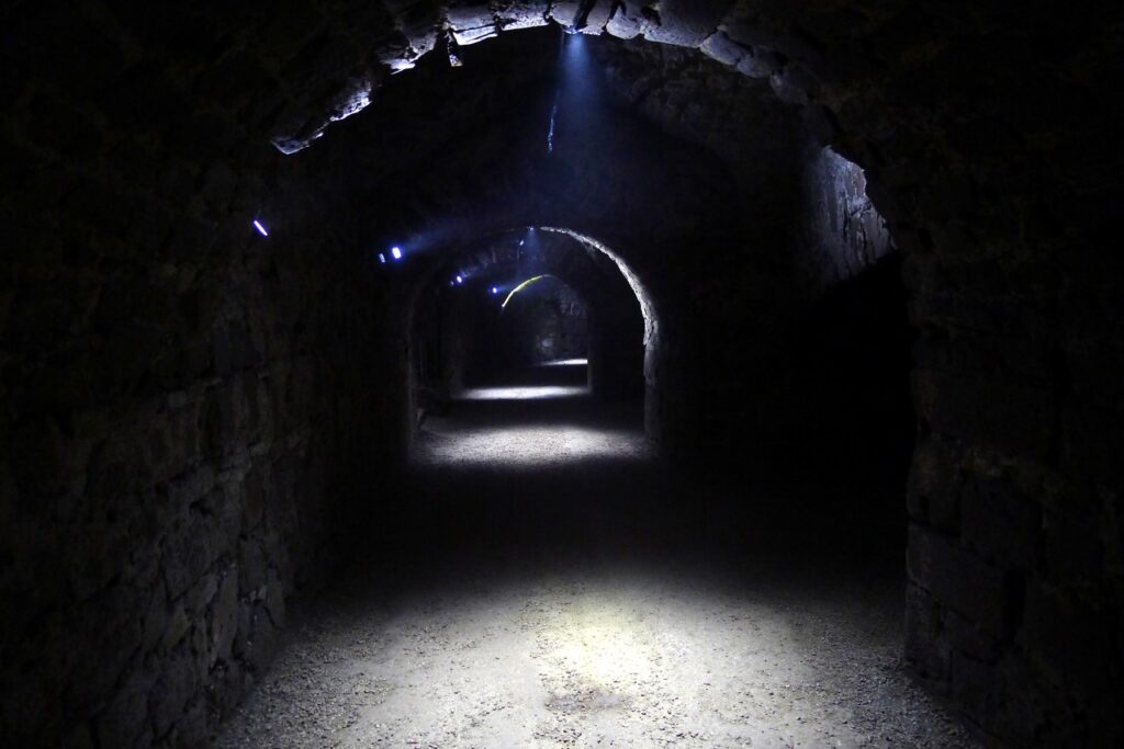 The vaulted casemate tunnels beneath Friedenstein Palace