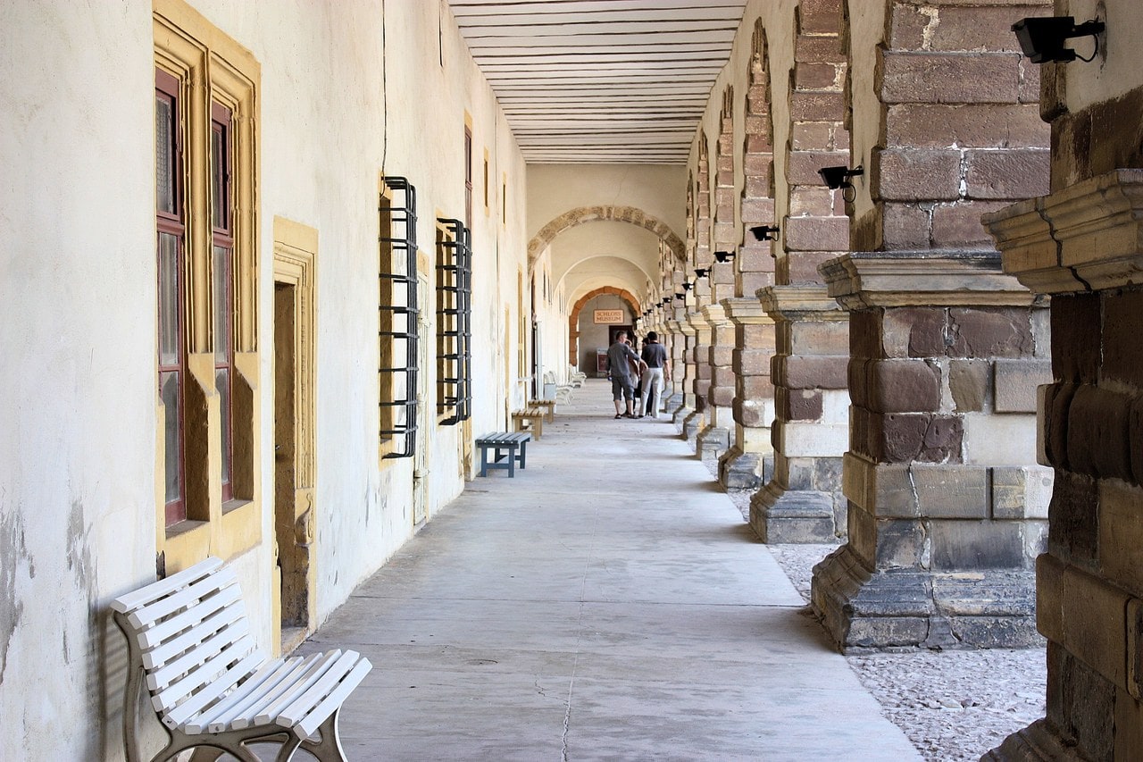 The arcaded courtyard walkway of Friedenstein Palace in Gotha