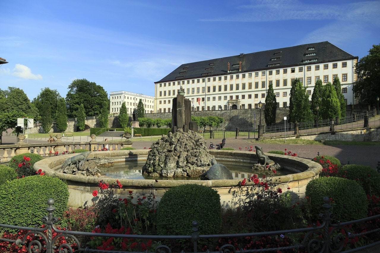 The Wasserkunst fountain in front of Friedenstein Palace in Gotha