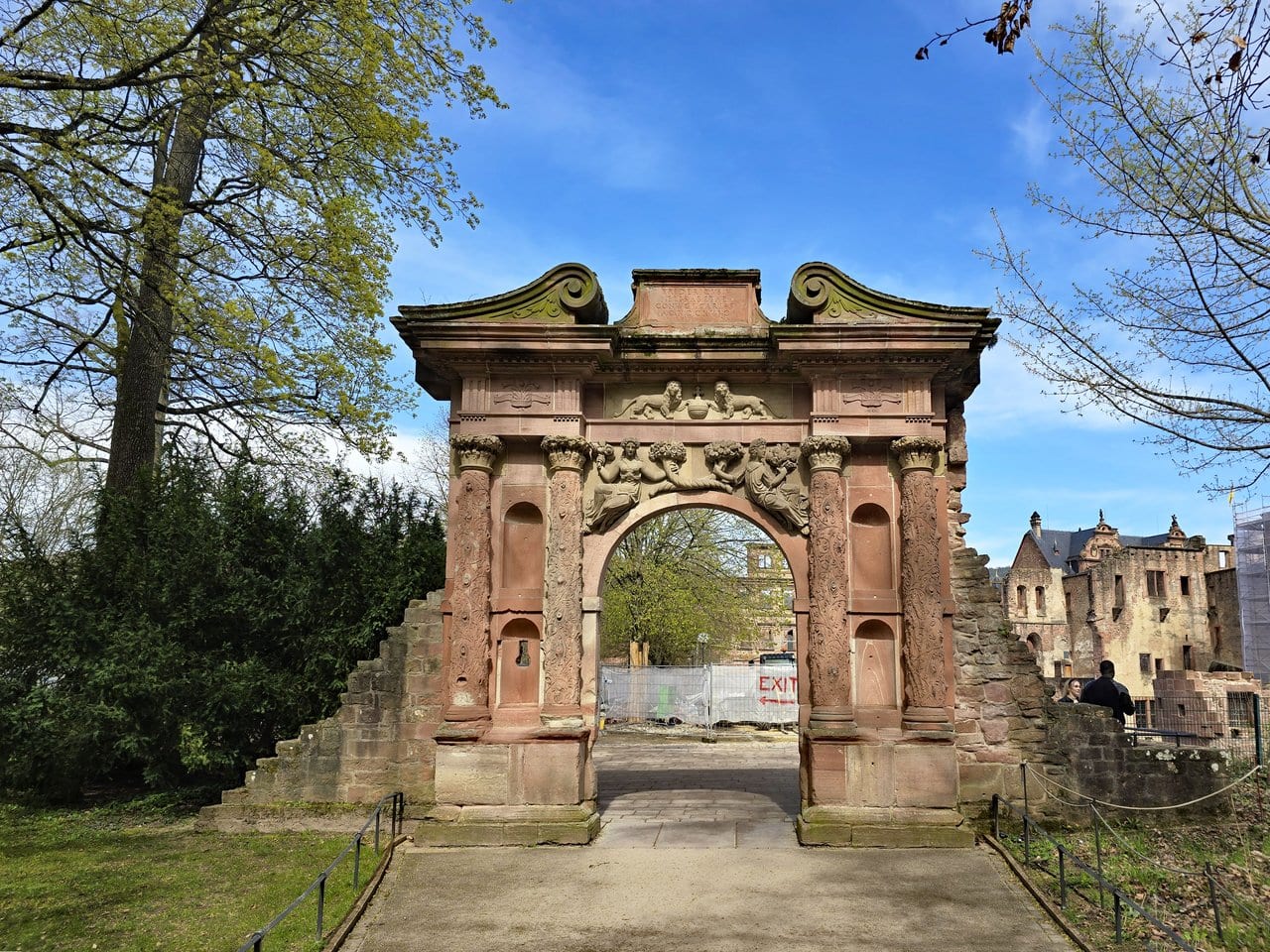 The Elisabethentor at Heidelberg Castle, a triumphal arch with columns carved as tree trunks