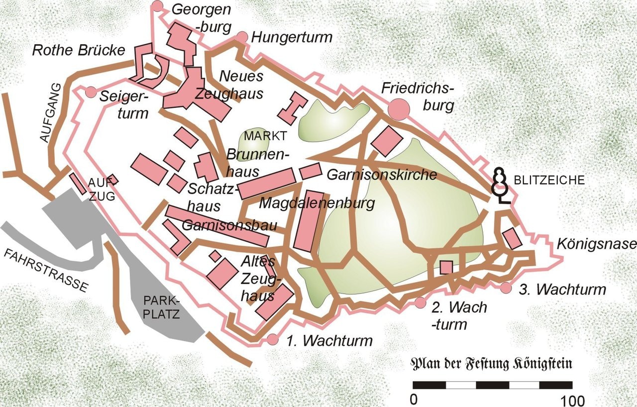 Königstein Fortress 4 Plan of Königstein Fortress showing the buildings across the plateau