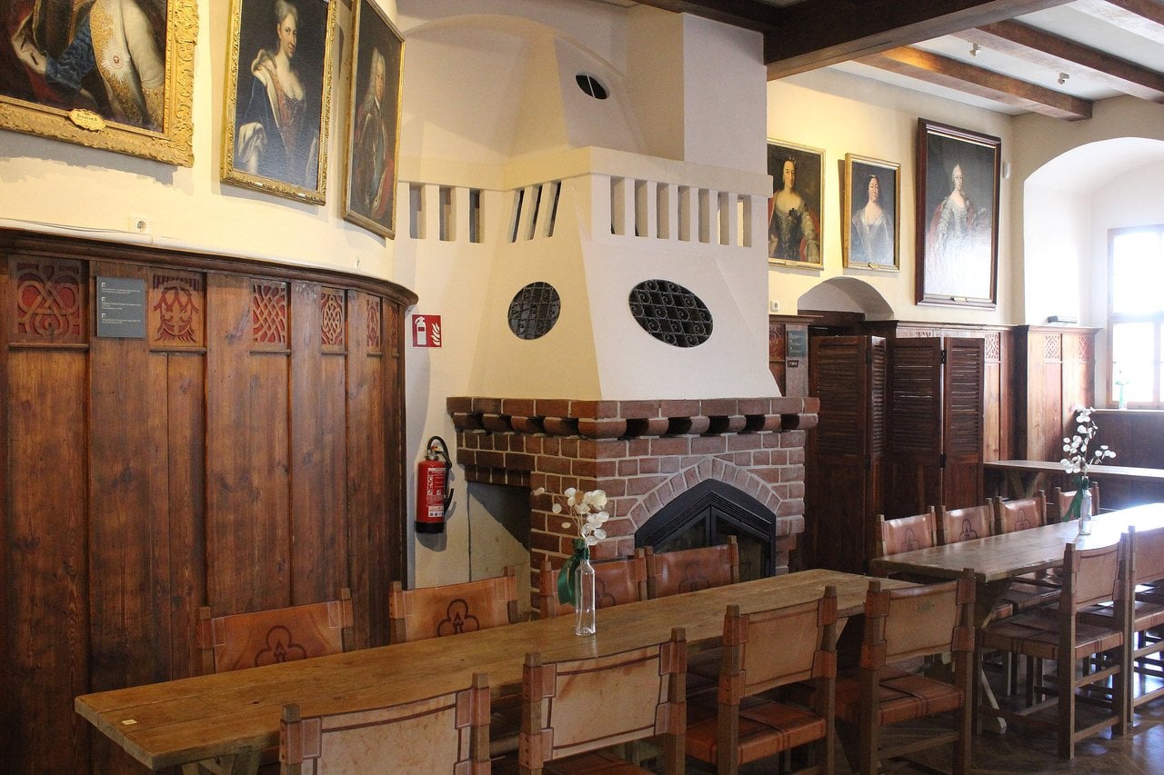 Leuchtenburg Castle 4 Wood-panelled Festsaal at Leuchtenburg hung with the ancestral portrait gallery of the Dukes of Saxe-Altenburg
