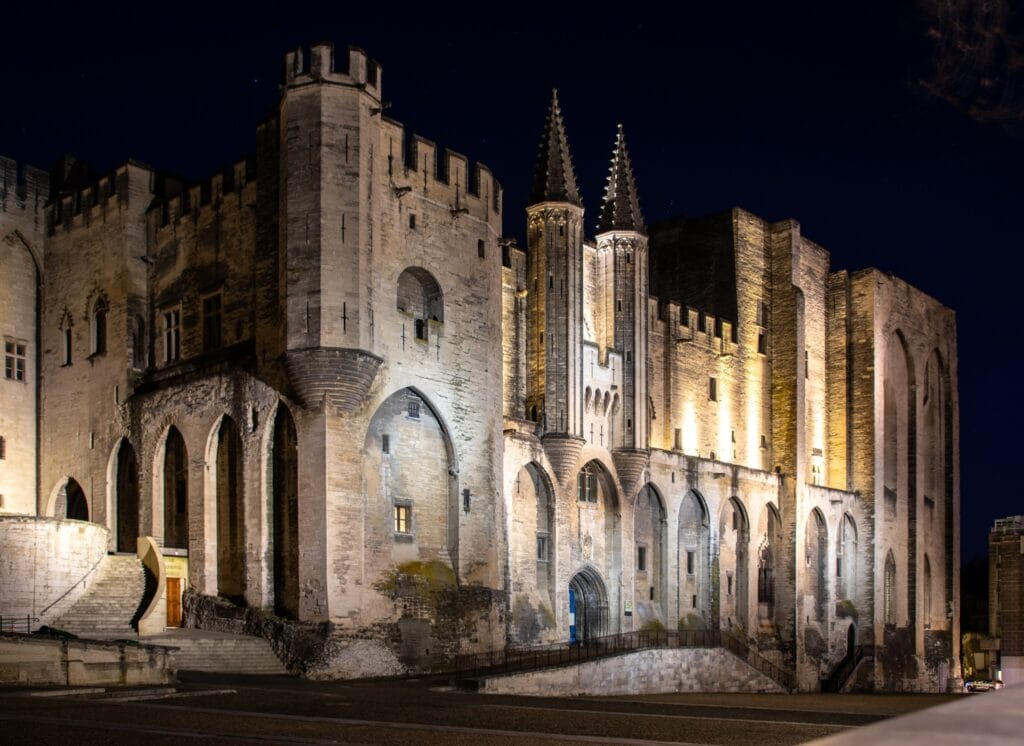 Palais des Papes 2 The illuminated facade of the Palais des Papes at night