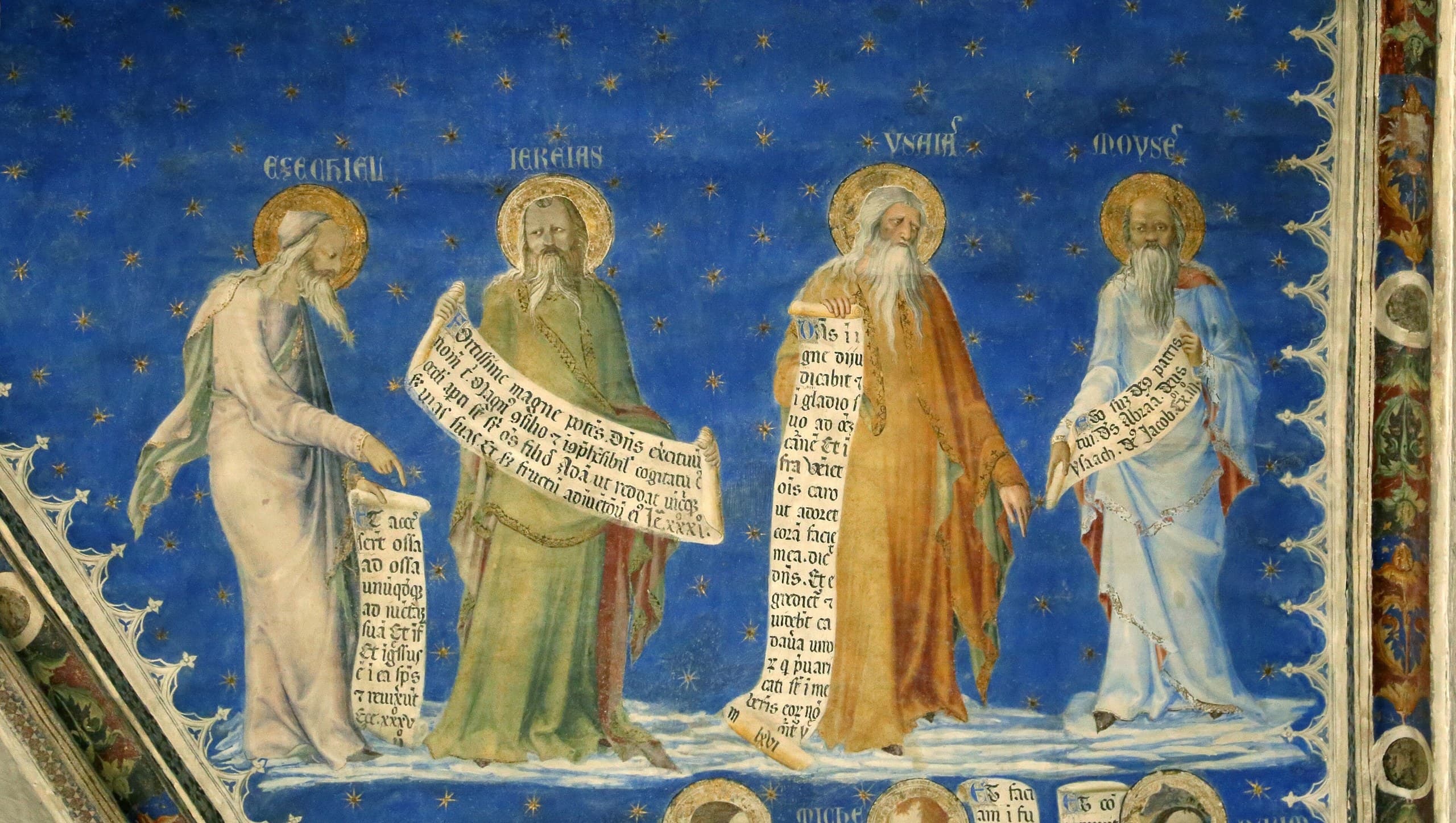 Matteo Giovannetti, Prophets of the Grande Audience (1353) Matteo Giovannetti's 1353 fresco of prophets on a starry blue vault in the Palais des Papes