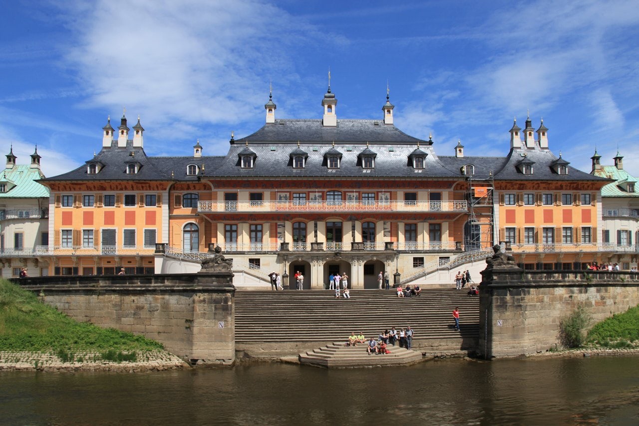 Pillnitz Castle 1 The Wasserpalais of Schloss Pillnitz seen across the Elbe with its water stairs