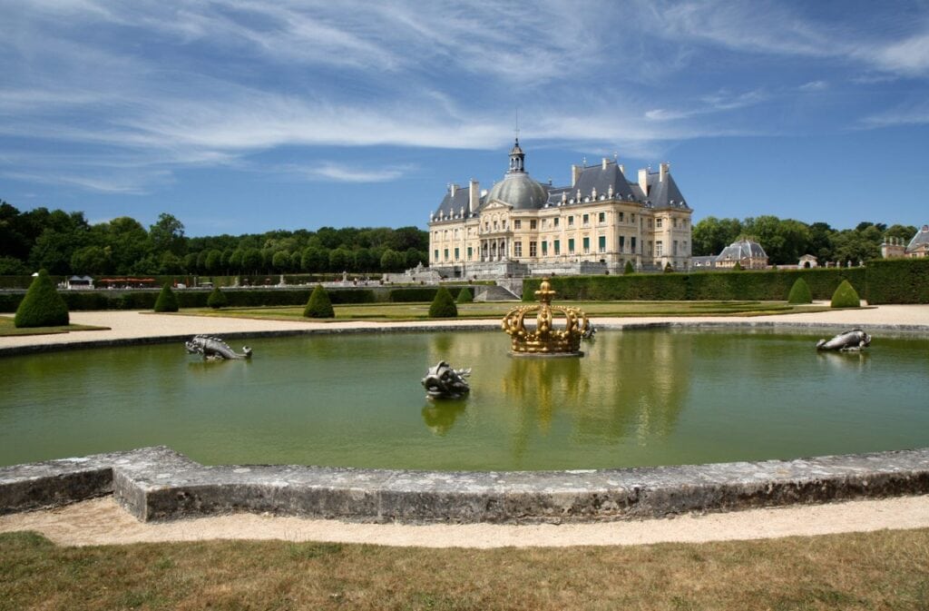 The gilded crown fountain in the gardens of Vaux-le-Vicomte