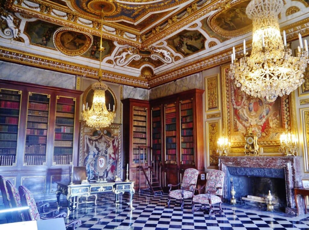 The library of Vaux-le-Vicomte with its gilded ceiling
