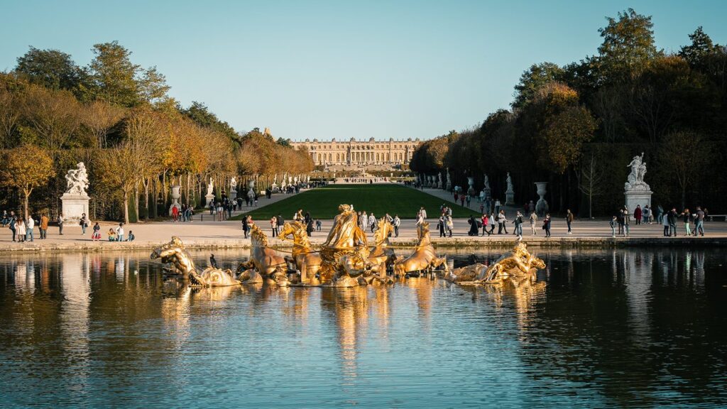 Palace of Versailles 15 The Apollo Fountain at Versailles, the sun god's gilded chariot rising from the water